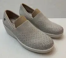 Skechers Martha Stewart Pier-Lite Slip-On Wedge Womens 11 Silver Rhinestone