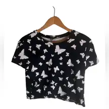 Wild Fable 2X butterfly black and white ribbed cropped 90s top