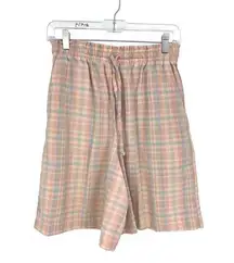 Vintage 80s Jantzen Long Shorts Womens S Pull On High Waisted Pink Blue Plaid