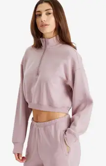 SKIMS Half Zip Crop Cotton Fleece Blend Sweatshirt in Dusk Size Small