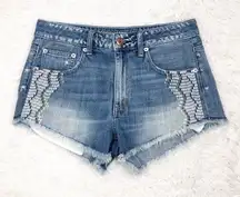 American Eagle High Rise Festival Cutoff Jean Shorts Painted Design Size 6