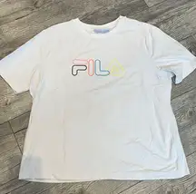 Fila Womens XL Plain Solid White w/ Fila Logo T shirt Short Sleeves Crew Neck