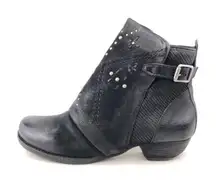 Miz Mooz Black Leather Studded Ankle Boots Side Buckle Size 37 (US 6.5–7)