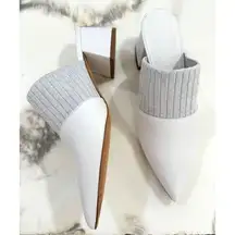 Vince Womens Raven Leather & Knit Block Heel Mules White - Size 8M $350