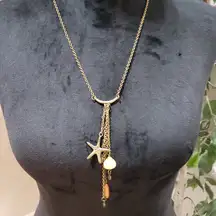 Womens Fashion Yellow Sea Glass Stone and Star Fish Collar Necklace Jewelry