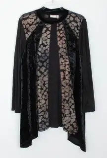 LOGO Lori Goldstein Black Velvet Burnout Mock Neck Tunic Top Size 1X Whimsigoth