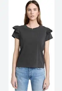 Clare V. Ruffle Charcoal Crew Neck  T-Shirt Top Small XS
