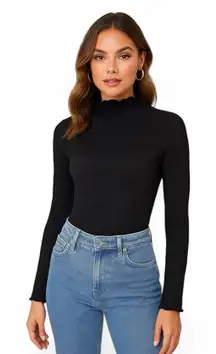 Hello Molly - NWT Black Long Sleeve Textured Bodysuit Sz S