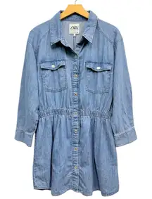 Zara Women's Long Sleeve Denim Shirt Dress size Large