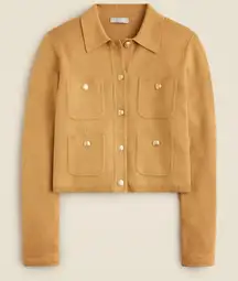 J.Crew Patch Pocket Sweater Lady Jacket Cotton Honey Brown Preppy Small FLAW NWT