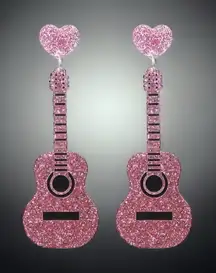 Sparkle with style: Pink‎ guitar glitter acrylic earrings