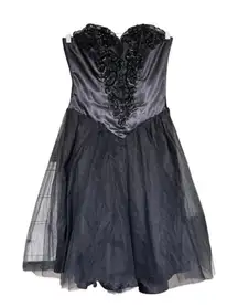 Vtg‎ 80s Prom Dress Sz S Sequins Strapless Tulle Gothic Whimsigoth Fairy Grunge