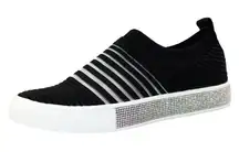 Bernie Mev Iris Black Rhinestone Sparkle Sole Slip-On Comfort Sneakers Mesh