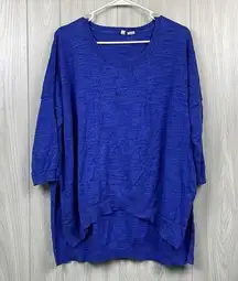 Moth Anthro Womens Blue High Low Sweater Large 3/4 Sleeve Knit Crewneck Basic