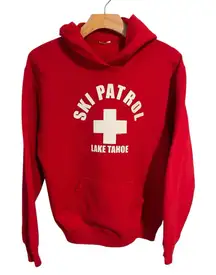 Ski Patrol Lake Tahoe Hoodie Womens Size Large Red White Print Pull Over Pocket