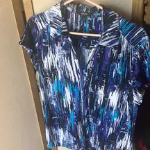 Alfani Women's Abstract Blue Button Down Shirt xl