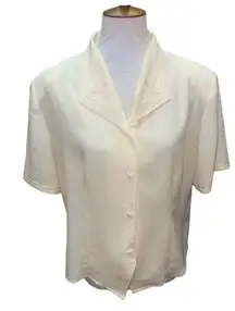 Ship N’ Shore 1970’s NWOT Pale Yellow Button Down Embroidered Short Sleeve RARE