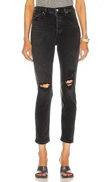 AGOLDE  Nico High Rise Slim Straight Denim Jeans Distressed Cassette Black Sz 25