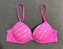 VICTORIA SECRET PINK LOGO WEAR EVERYWHERE SUPER PUSH-UP BRA 36B