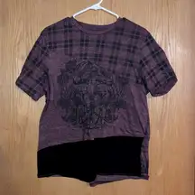 Jeans by Buffalo Women's M Distressed Grunge Gothic Plaid Graphic T-Shirt Skull