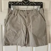Women’s Carhartt Shorts Size 8 Utility Work Large Pockets Beige Elastic Waist