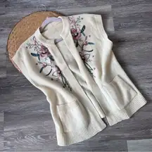 Vintage 80’s embroidered sleeveless cardigan vest cottagecore dainty floral‎