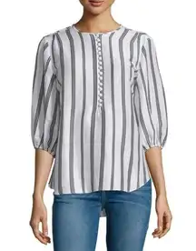 Nueva Augustina Skinny-Striped Blouse Size 8 Linen and Silk