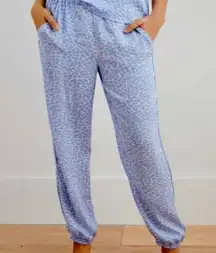 Aerie Silky Animal Print Leopard Blue Pajama Lounging Bottoms Pants SZ M