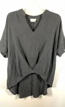 Universal Thread Women's Asymmetrical Hem Split Neck Short Sleeve Top Gray Small