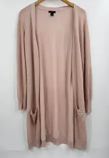 Halogen Cardigan Womens Blush Pink Linen Blend Open Front Longline Pockets Large