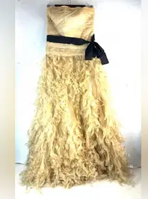 Tadashi Shoji 8 Silk Elegant Ruffle Strapless Formal Maxi Dress