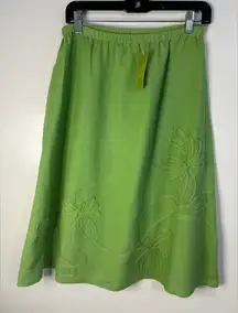 Sigrid Olsen women knew. Green Midi A-Line Skirt Casual Resort Wear. 100% Linen.