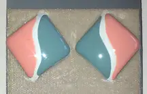 Vintage Two-Tone Coral and Teal Enamel Retro Boho Earrings