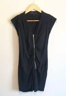 Maje Zip Front Mini Dress Black Ruching Size 1