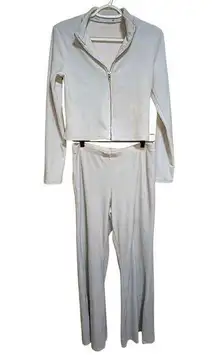 Forever 21 Blue Velour Tracksuit Crop Long Sleeve High Waist Wide Leg XL Y2K