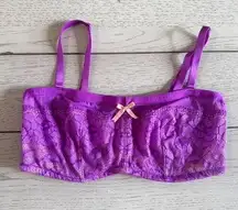 Betsey Johnson Purple Floral Lace Underwire Bandeau Convertible Bra Size 36C