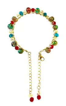 Stained glass and Crystal Beads Hand Wired Bracelet with Extender Chains