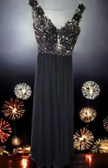 Le Gala Mon Cheri Size 2 Prom Evening Formal Beaded Dress Black Rhinesto…