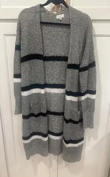 Mudpie fall winter striped sweater cardigan gray black white M/L