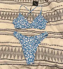 Zaful NWT Cheetah Print Tie Back Top Cheeky Bottom bikini set