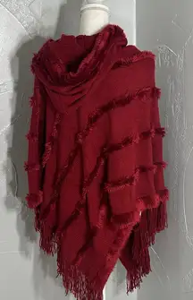 Chic Burgundy Fringed Poncho