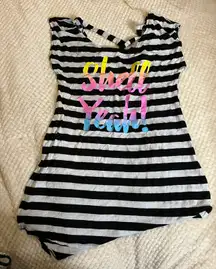 Junior Size 11/13 Shell yeah cotton black and white striped tunic t