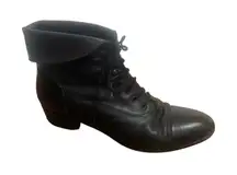 Vintage 90's Leather Forest Fairy Boots Sz 9 Edwardian Victorian Foldover Black