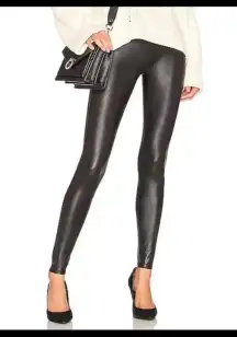 Faux Leather Black Shiny Legging Slimming Compression Tummy Control Small