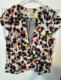 Anthropologie Elevenses Dahlia Cap Sleeve Floral Blazer Size 10