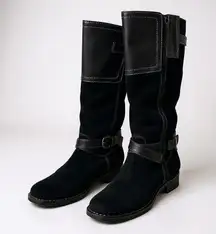 Clarks Womens Black Boots Size 9.5M Suede‎ Knee High Boots Buckle Casual Comfort