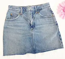 AGOLDE Palladium Hi Rise Denim Jean Western Mini Skirt: Renewal Blue Raw Hem