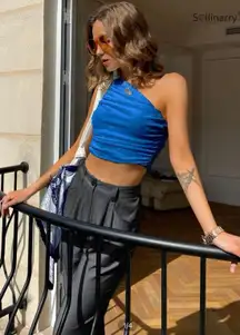 Blue One Shoulder Top