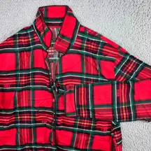 PINK Victoria's Secret Plaid Flannel Pajama Shirt Cropped Red Green Women Medium