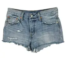 Levi's 501 Blue Women's Mid Rise Distressed Frayed Raw Hem Denim Jeans Shorts 27